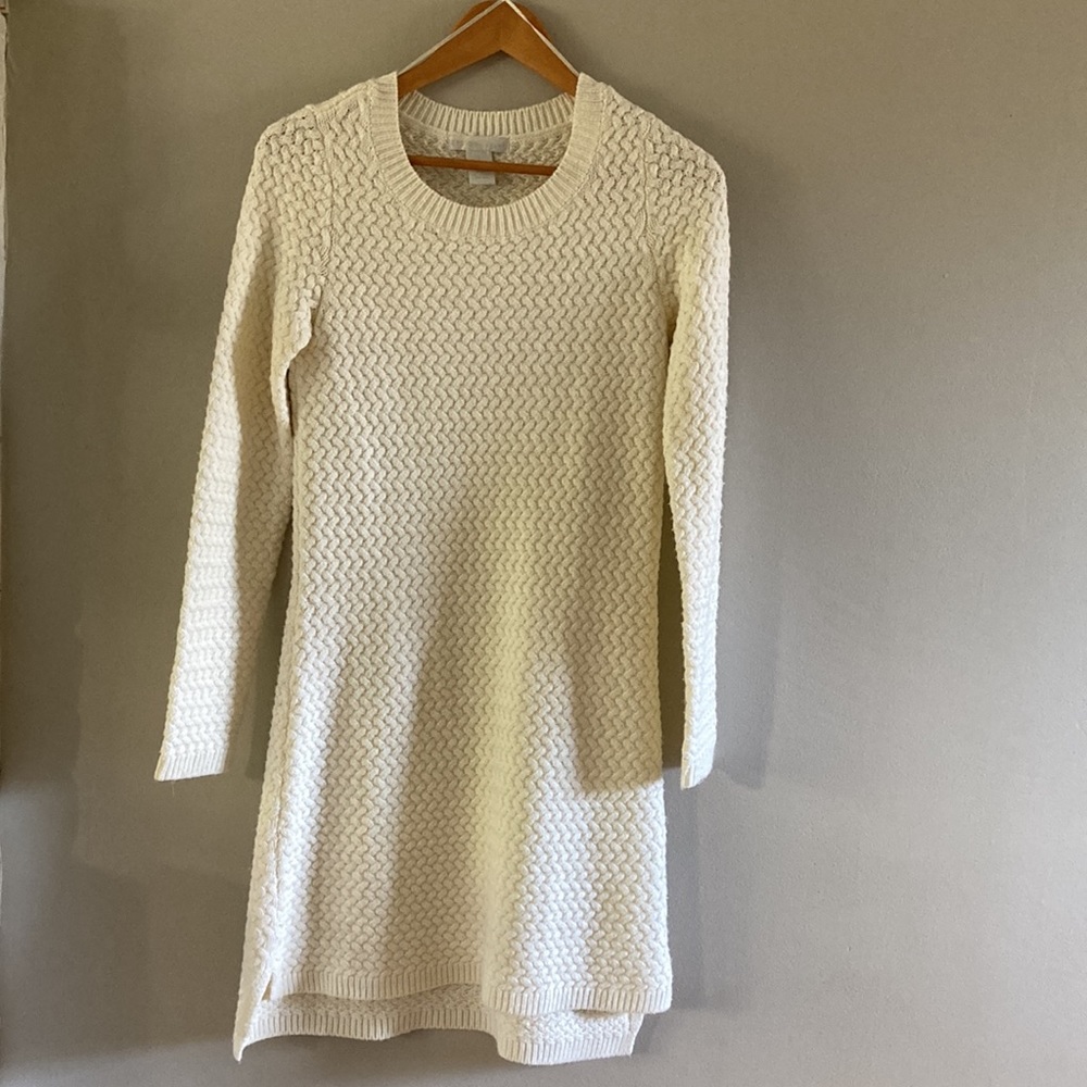 Knee-length ivory sweater dress